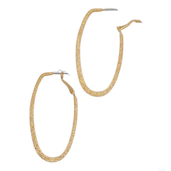 Gold Oval Texture Hoop Earrings - Picture 2 of 4